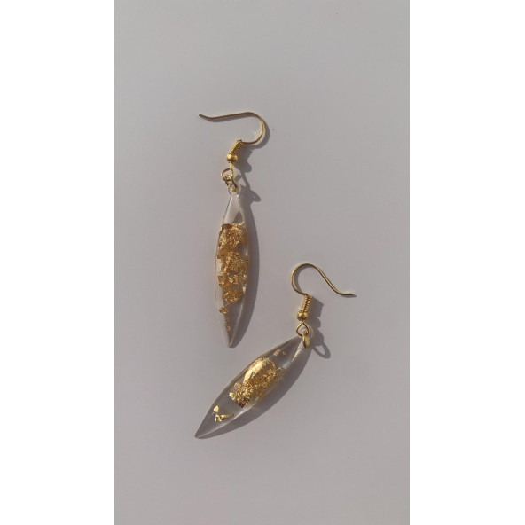 Şeffaf Renkli Gold Varak Süslemeli Gold Aksesuar Parlak Büyük Simetrik Şekil Sallantılı Epoksi Küpe - Resim 5