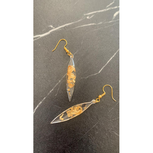 Şeffaf Renkli Gold Varak Süslemeli Gold Aksesuar Parlak Büyük Simetrik Şekil Sallantılı Epoksi Küpe - Resim 7