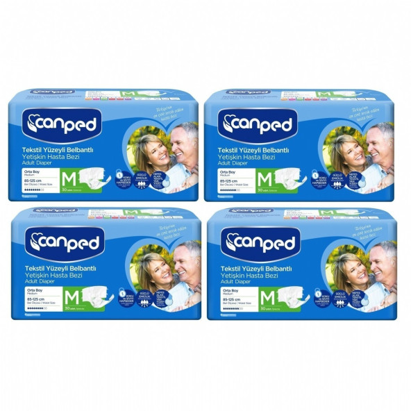 Canped Belbantlı Tekstil Yüzeyli Orta Boy (M) 30'lu 4 Paket Hasta Bezi ürün görseli