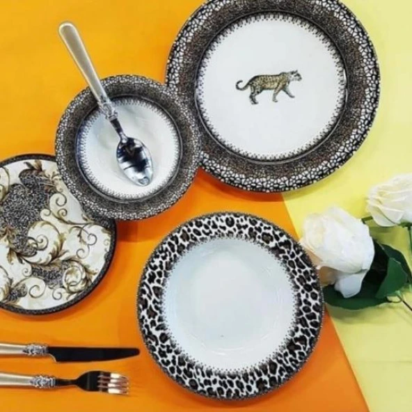 Mondecor Leo 24 Parça Leopar Desen Porselen Yemek Takımı Mnd001
