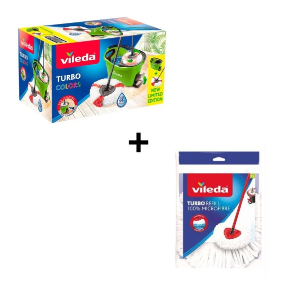 Vileda Turbo Colors 2in1 Temizlik Seti Yeşil + Classic Üçgen Turbo Paspas