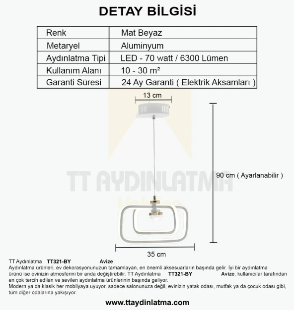 TT Aydınlatma TT321-BY  Nazar Modeli Mat Beyaz 3 Renk Modüllü Ledli Avize - Resim 4