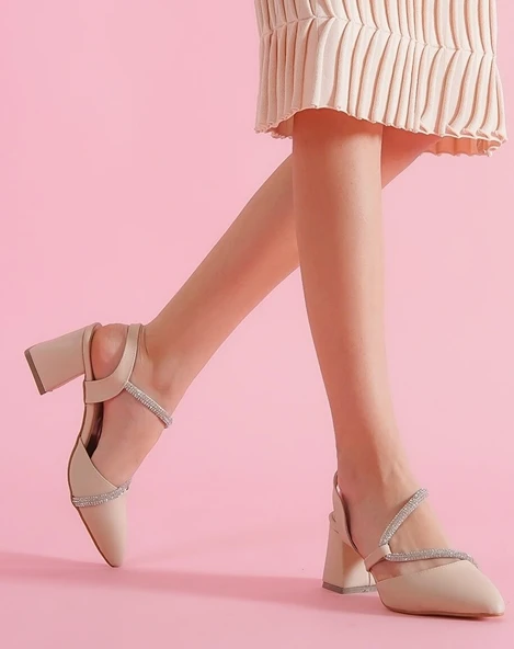 Feles 355 Şerit Taş Detaylı Kadın Topuklu Ayakkabı - Resim 4