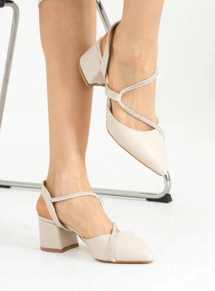 Feles 355 Şerit Taş Detaylı Kadın Topuklu Ayakkabı - Resim 3