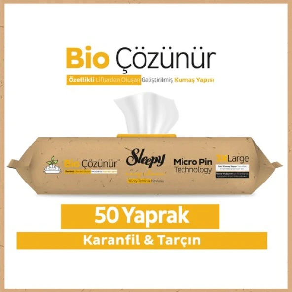 Sleepy Easy Clean Bio Çözünür Karanfil ve Tarçın Yüzey Temizlik Havlusu 50 Yaprak