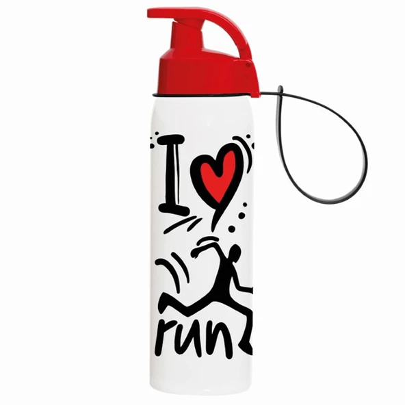 Herevin Matara I Love Run Askılı Opak Desenli 500 ML Suluk Matara - 1