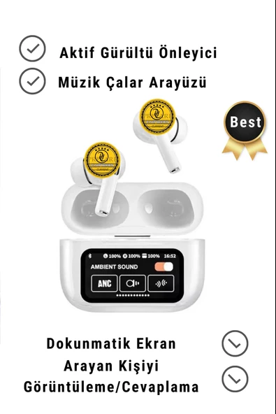 ANC/ENC Özellikli Arama Yanıtlama Müzik Çalar Arayüzlü Bluetooth Dokunmatik OLED Ekran 5.4 Kulaklık - 3