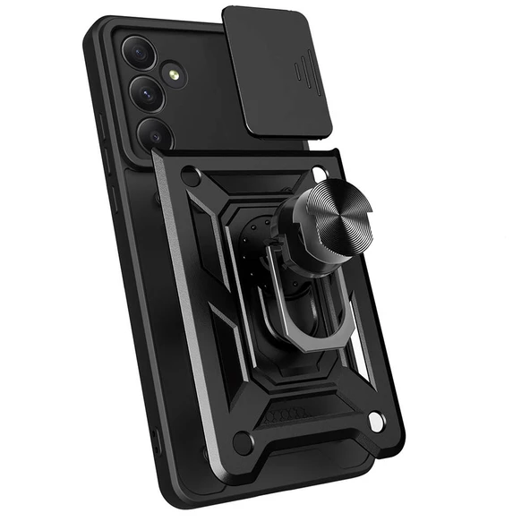 Samsung Galaxy A55 Tank Kılıf Magnetik Standlı Kamera Korumalı Sürgülü Vega Kapak - Resim 3