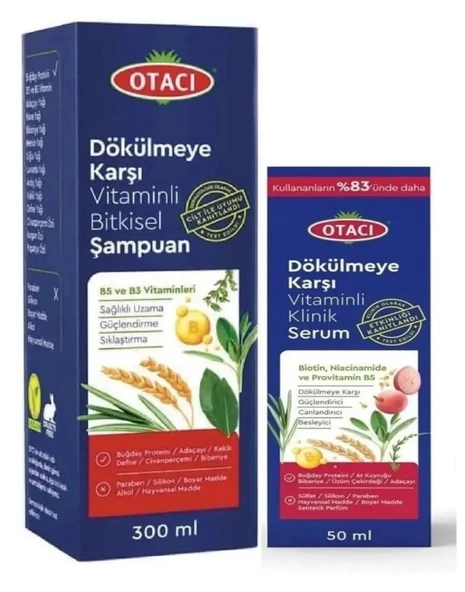 Otacı Dökülmeye Karşı Vitaminli Bitkisel Saç Bakım Seti 300 ml +Vitaminli Klinik Serum 50 ml