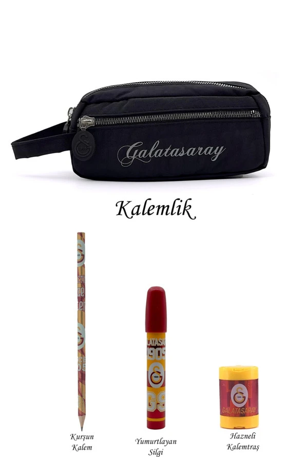 Galatasaray Orijinal Kalemlik Set 2 Bölmeli Kalem Kutusu Ahşap Kutulu 3lü Kırtasiye Hediye Set - 2