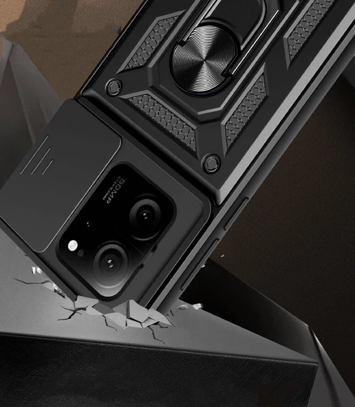 Xiaomi Mi 13T Tank Kılıf Magnetik Standlı Kamera Korumalı Sürgülü Vega Kapak - Resim 2