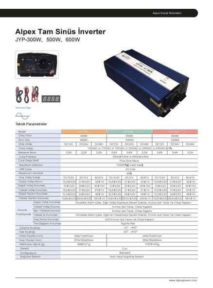 Alpex 500 W 12 V Tam Sinüs İnverter - Resim 6