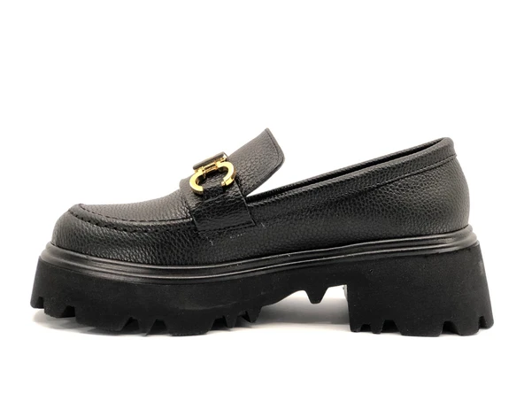 Feles Sarı Toka Detaylı Oxford Günlük Loafer Kadın Ayakkabı - Resim 5