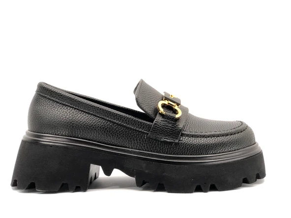 Feles Sarı Toka Detaylı Oxford Günlük Loafer Kadın Ayakkabı - Resim 2