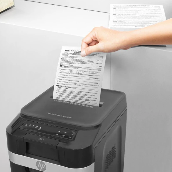 HP Pro Shredder Auto 200MC, Otomatik Beslemeli 200 sayfa Evrak İmha Makinesi-P5-Mikro kesim-2x12mm-32,2lt - 8