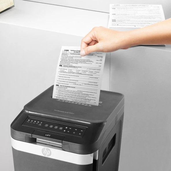 HP Pro Shredder Auto 400MC Otomatik Beslemeli 400 sayfa Evrak İmha Makinesi-P5-Mikro kesim-2x12mm-53lt - 7