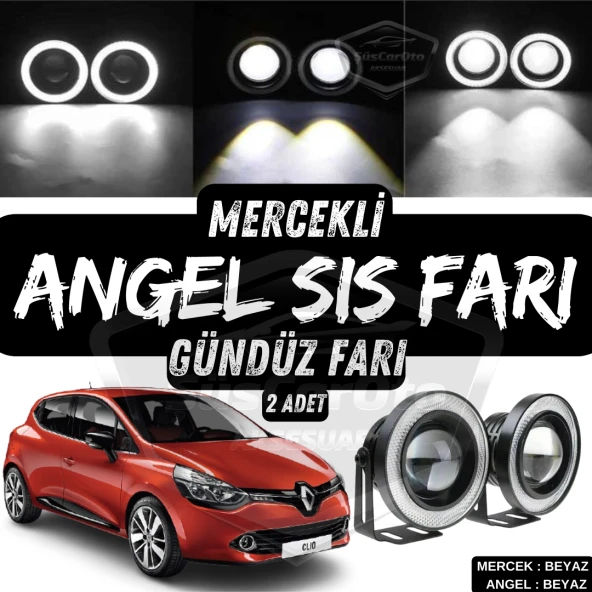 Renault Clio 4 2012-2020 Uyumlu Üniversal Mercekli Angel Sis Farı Metal Su Geçirmez 76 mm Beyaz Halkalı Gündüz Farı Angel Eyes 2 Adet ürün görseli 1
