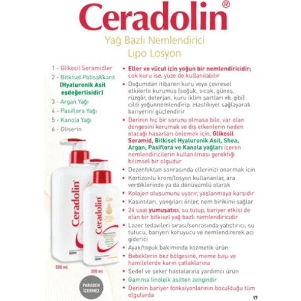 Ceradolin Lipo Yağ Bazlı Nemlendirici Losyon 500 ml x 2 Adet