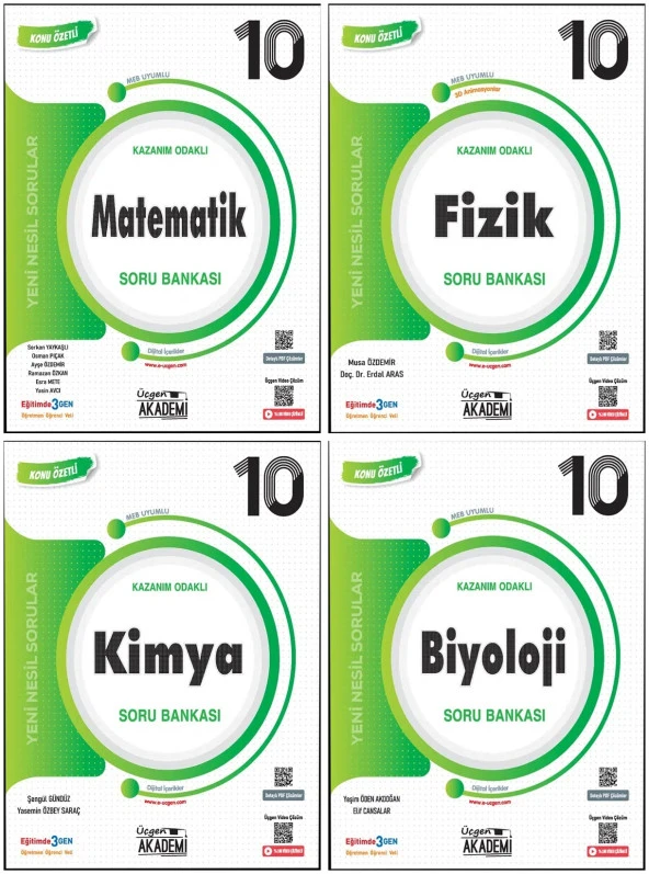 Üçgen Akademi 2025 10. Sınıf Matematik + Fizik + Kimya + Biyoloji Konunun Özü Soru Seti 4 Kitap