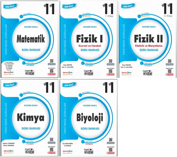 Üçgen Akademi 2025 11. Sınıf Matematik + Fizik + Kimya + Biyoloji Konunun Özü Soru Seti 5 Kitap