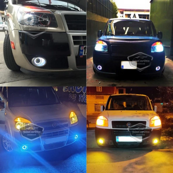 Fiat Doblo D2 2005-2010 Uyumlu Üniversal Mercekli Angel Sis Farı Metal Su Geçirmez 76 mm Sarı Halkalı Gündüz Farı Angel Eyes 2 Adet - 3