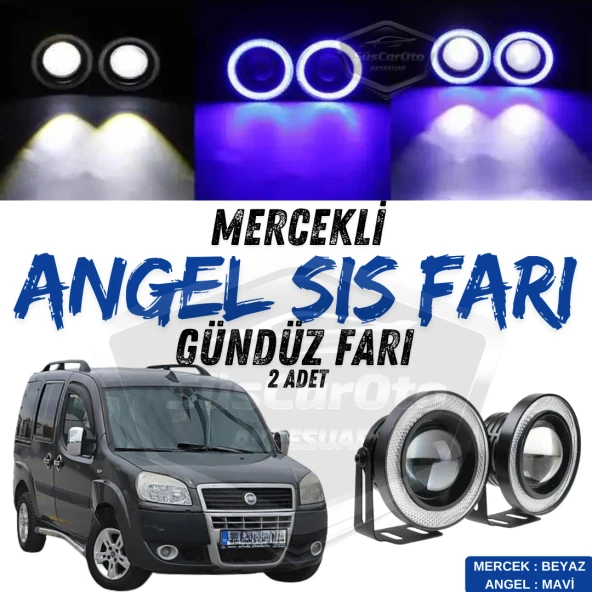 Fiat Doblo D2 2005-2010 Uyumlu Üniversal Mercekli Angel Sis Farı Metal Su Geçirmez 76 mm Mavi Halkalı Gündüz Farı Angel Eyes 2 Adet