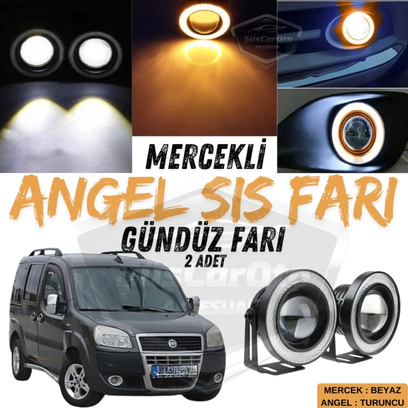 Fiat Doblo D2 2005-2010 Uyumlu Üniversal Mercekli Angel Sis Farı Metal Su Geçirmez 76 mm Turuncu Halkalı Gündüz Farı Angel Eyes 2 Adet