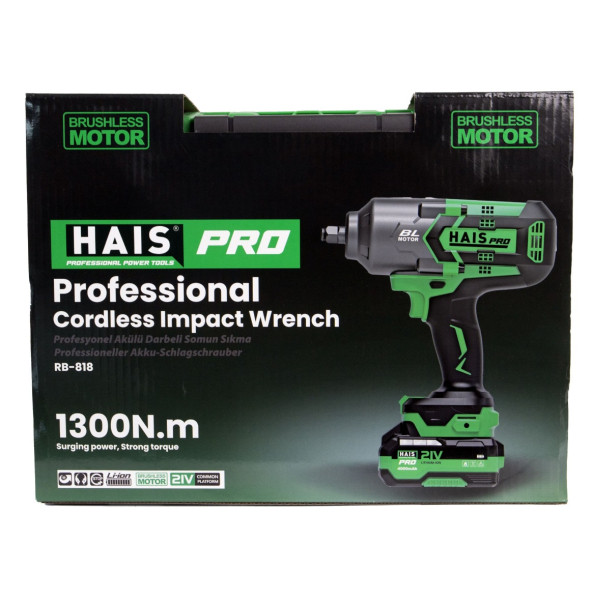 Haispro RB-818 Profesyonel Darbeli Somun Sıkma 1300 Nm 21 V 4.0 Ah - 5
