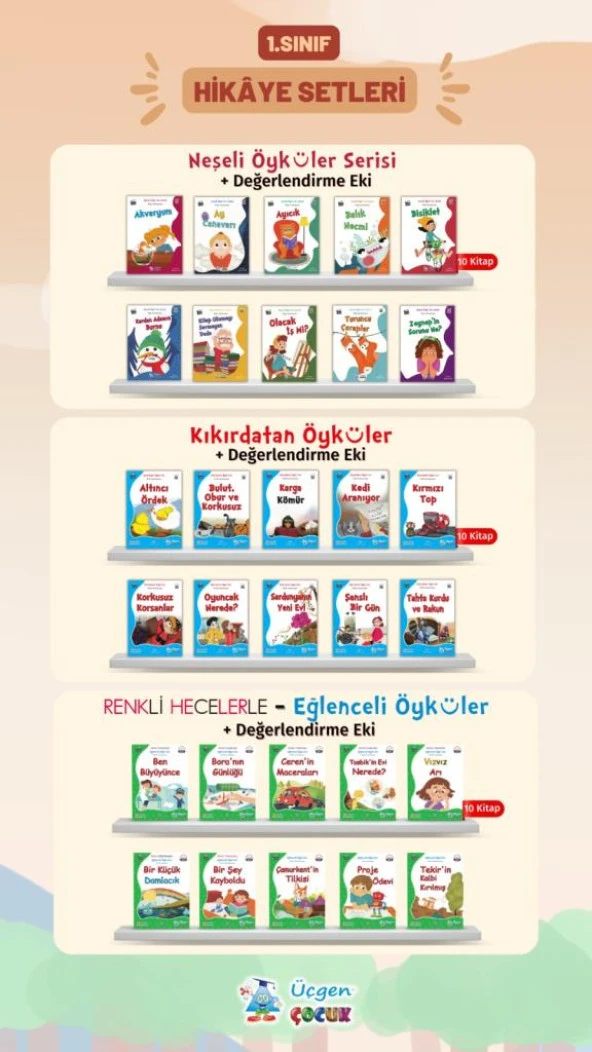 Üçgen Çocuk 1. Sınıf 3 Lü Hikaye Seti Toplam 30 Kitap + Değerlendirme Eki 2024