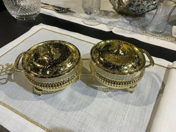 QUEEN ANNE 2 li YUVARLAK ŞEKERLİK GOLD