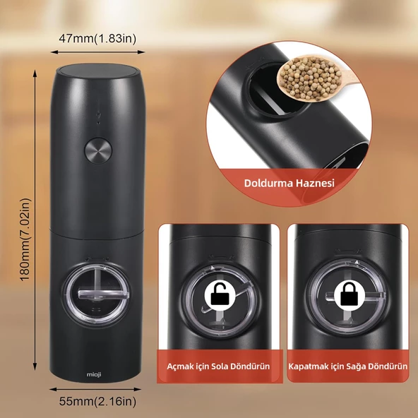 Mioji Mio SG2 Yeni Nesil 600mAh Şarj Üniteli Işıklı Tuz Karabiber Değirmeni - 4