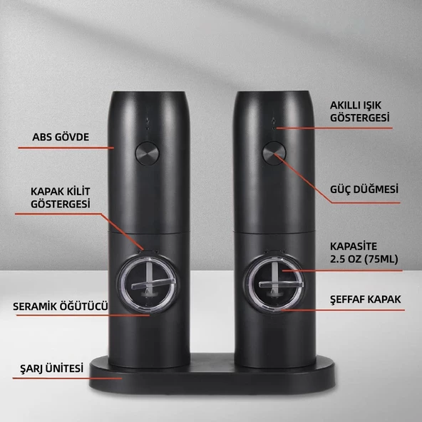 Mioji Mio SG2 Yeni Nesil 600mAh Şarj Üniteli Işıklı Tuz Karabiber Değirmeni - 3
