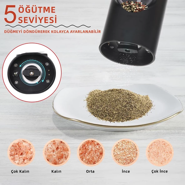 Mioji Mio SG2 Yeni Nesil 600mAh Şarj Üniteli Işıklı Tuz Karabiber Değirmeni - 7