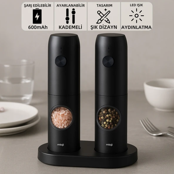 Mioji Mio SG2 Yeni Nesil 600mAh Şarj Üniteli Işıklı Tuz Karabiber Değirmeni
