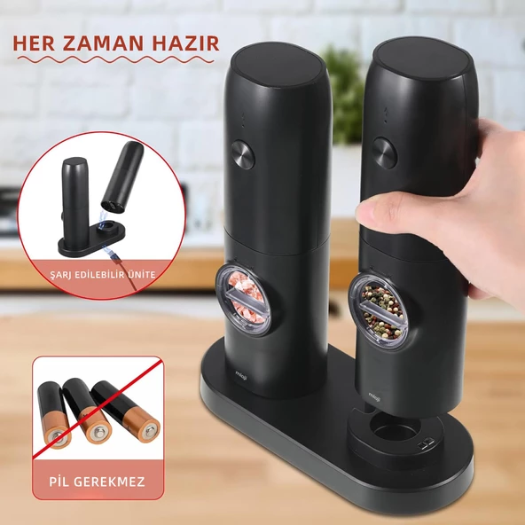 Mioji Mio SG2 Yeni Nesil 600mAh Şarj Üniteli Işıklı Tuz Karabiber Değirmeni - 6