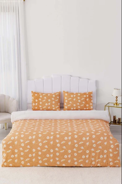 Rivaİstanbul Turuncu Papatya Çift Kişilik Nevresim Takımı Pamuklu - Resim 3