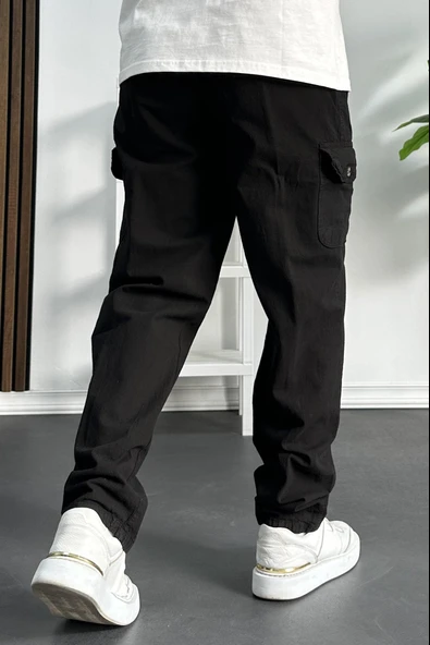 Erkek Baggy Kalıp Kargo Cepli Pantolon Siyah Edw131 - 3