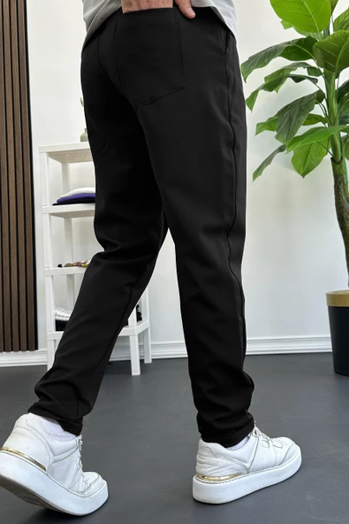 Erkek Slim Fit Beli Lastikli Double Paça Jogger Pantolon Siyah Edw114 - 3
