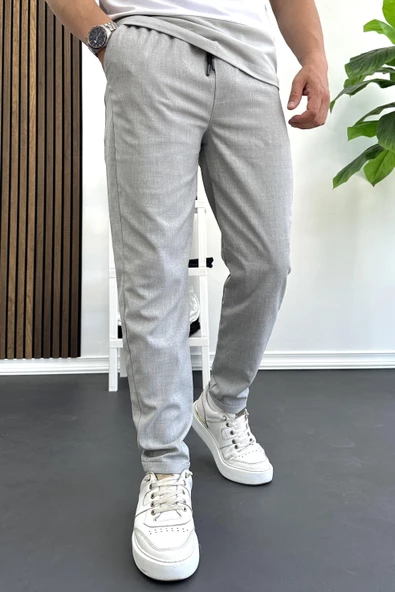 Erkek Slim Fit Beli Paça Jogger Pantolon Gri Edw114