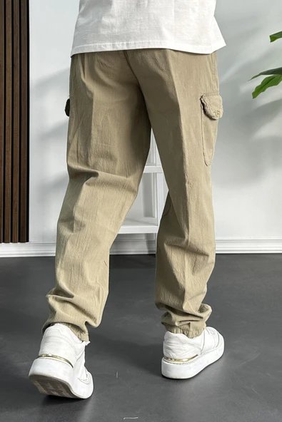 Erkek Baggy Kalıp Kargo Cepli Pantolon Kahverengi Edw131 - Resim 3