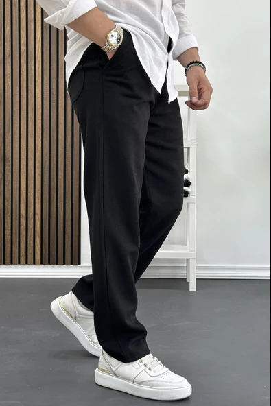 Erkek Rahat Kesim Keten Pantolon Siyah Edw138 - Resim 2