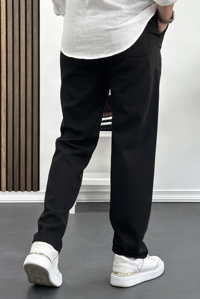 Erkek Rahat Kesim Keten Pantolon Siyah Edw138 - Resim 3