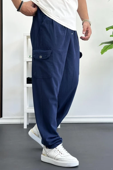 Erkek Baggy Kalıp Kargo Cepli Pantolon Lacivert Edw131 - 2