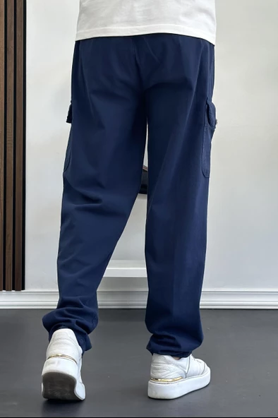 Erkek Baggy Kalıp Kargo Cepli Pantolon Lacivert Edw131 - 3