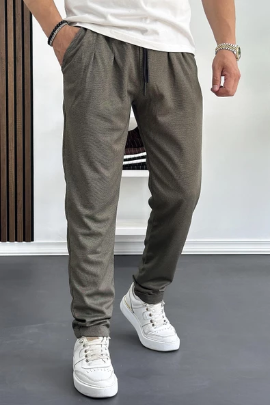 Erkek Beli Lastikli Double Paça Jogger Pantolon Yeşil Edw145