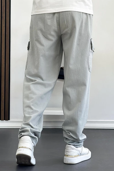 Erkek Baggy Kalıp Kargo Cepli Pantolon Gri Edw131 - Resim 3