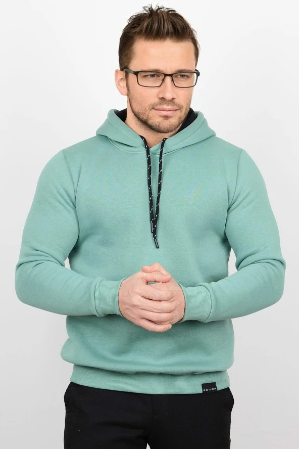 Üç Iplik Şardonlu Pamuklu Kapüşonlu Sweatshirt Yeşil CZN02