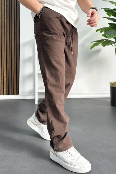Erkek Baggy Kalıp Pantolon Kahverengi Edw130 - Resim 2