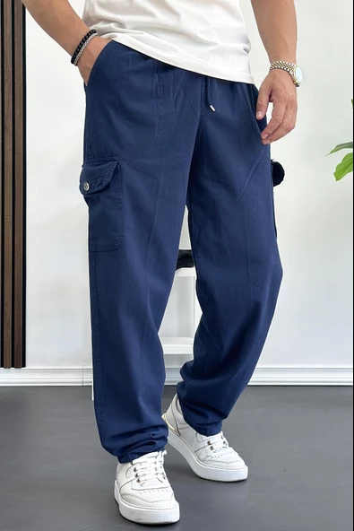 Erkek Baggy Kalıp Kargo Cepli Pantolon Lacivert Edw131 - 1