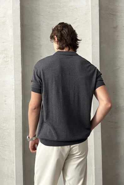 Erkek Oversize Pamuklu Polo Yaka Triko T-Shirt - 5